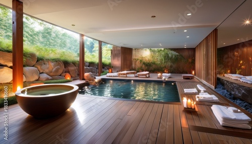 modern spa interior featuring a serene water feature and relaxation area for wellness and tranquility
