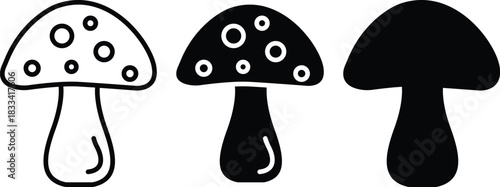 Spotted Toadstool Fungus Nature Forest Icon Design Set Vector Silhouette and Pictogram..eps