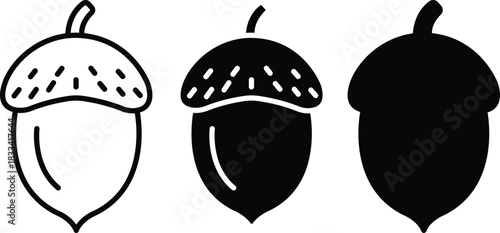 Oak Nut Acorn Cap Nature Fall Autumn Icon Set Vector Silhouette and Pictogram vector..eps