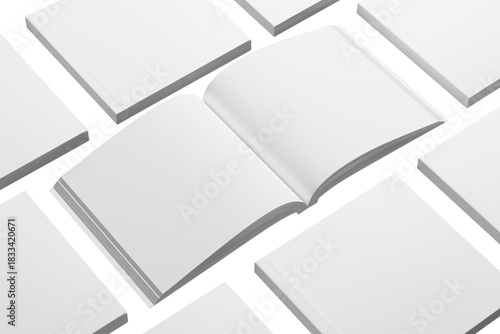 Square Softcover Book White Blank 3D Rendering Transparent Background Mockup PNG