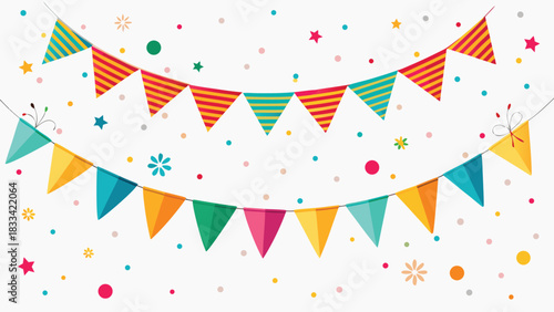 Colorful celebration background featuring vibrant bunting strung across the top, creating a festive atmosphere..eps