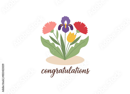 Design a floral card featuring a garden flower mix, spring blooms with delicate petals and leaves, a botanical poster with typography, a vertical postcard background showcasing blossoms and summer