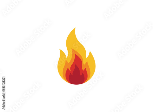 A hot fire icon depicting an abstract bonfire flame, a bright warm campfire symbol, a hellish burning blaze, fiery energy and power, a warning sign, all rendered as a flat vector illustration on a