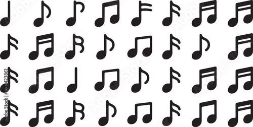 Numerous black musical notes are displayed in a pattern across the transparent canvas