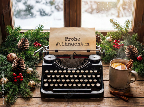 Cozy Christmas Greetings with Vintage Typewriter and Mulled Wine
