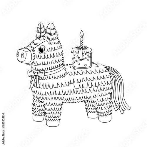 Mexican Fiesta Pinata Donkey with Birthday Cake Coloring Activity