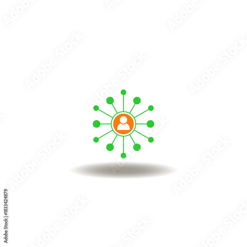 Vector illustration of person and chart networking. Icon of social network. Symbol of user stats.
