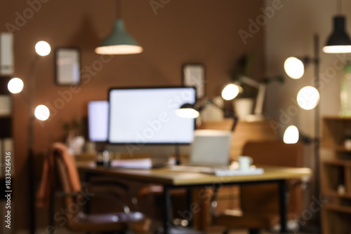 Blurred view of office with...