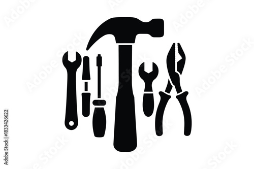 Collection of hand tools for repair and construction