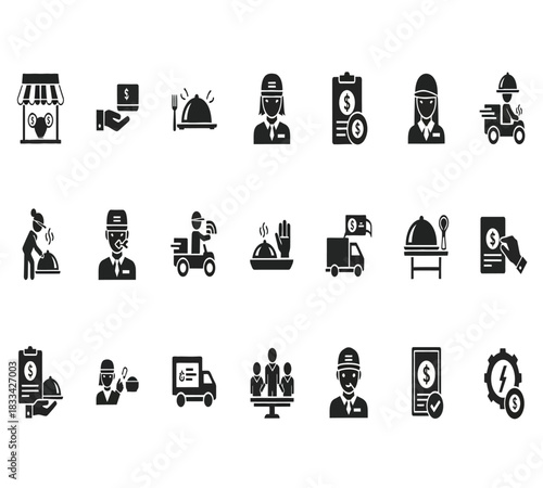 Collection of service industry and delivery icons