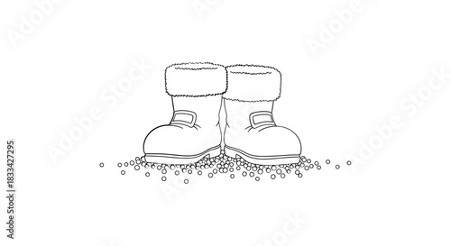 Hand drawn sketch of a pair of old worn leather boots standing in grass