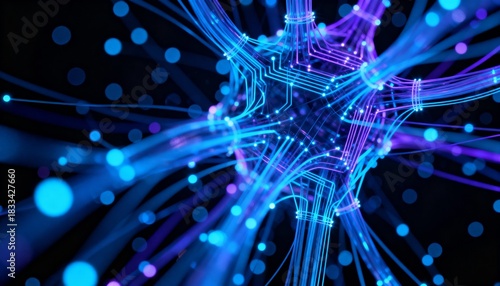 Microscopic Neuron Node. Abstract cybernetic brain cell interface