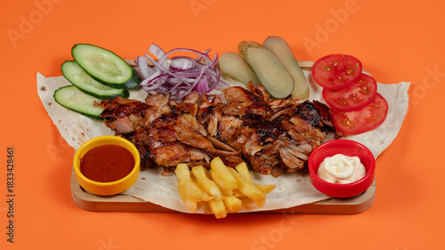 Turkish portion doner kebab top view	