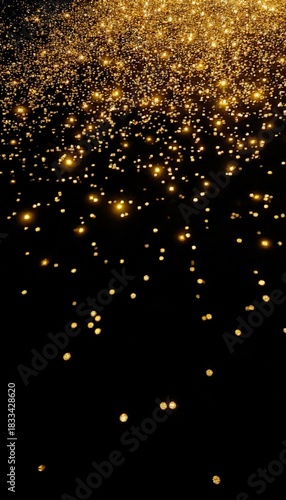 Golden glittering lights on black background