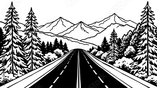 Very beautiful long scenic road stretching toward the Great Smoky Mountains, framed by lush trees and distant peaks for a peaceful, open, semi-realistic landscape.