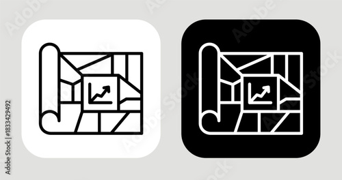 Trend Mapping Icon In Black and White Line Style