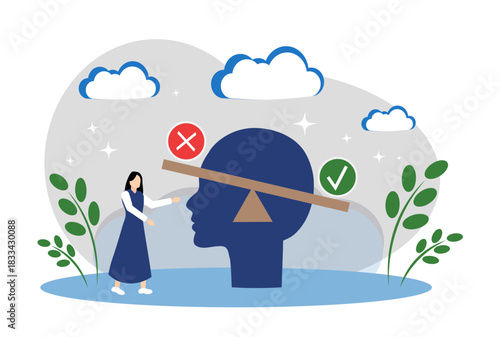 The concept of choice and decision-making. A woman makes a choice