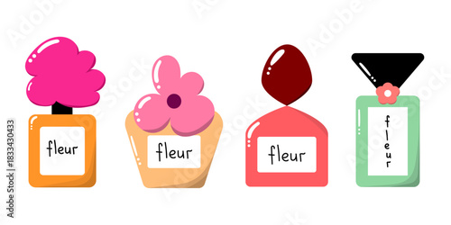 Set of cute perfume bottles. Elegant perfume set.