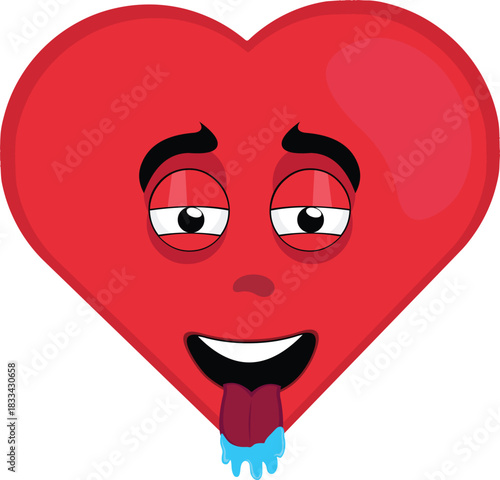 vector illustration emoticon character heart cartoon, with a desire expression, tongue out and drooling saliva