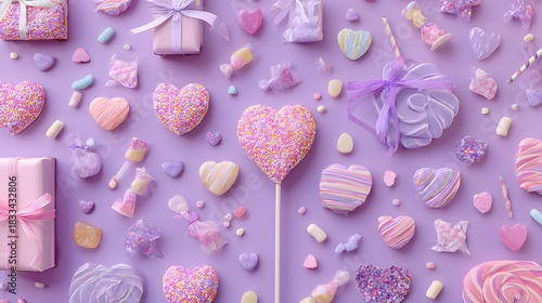 Sweet pastel candy hearts and gifts, perfect for Valentine's Day promotions