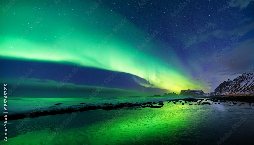 Fototapeta premium aurora borealis green fluor northern lights