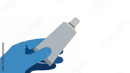 Hand in glove holding medicine ointment tube