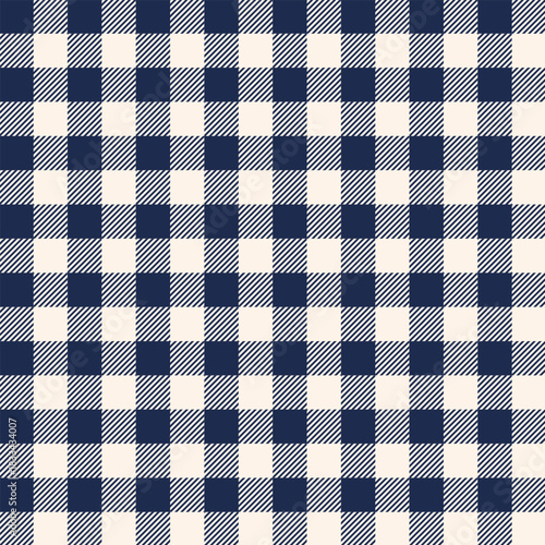 Navy beige classic gingham pattern vector. Traditional plaid gingham texture background