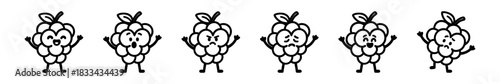 Various Expressions of Blackberry Characters Arranged on a White Background