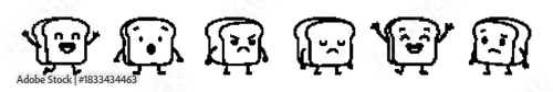 Pixel Art Toasts with Various Emotional Expressions, 8-bit Bread Characters