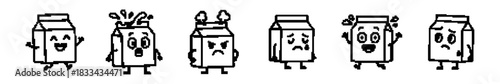 Milk Carton Pixel Art Characters Displaying Various Emotions in a Row