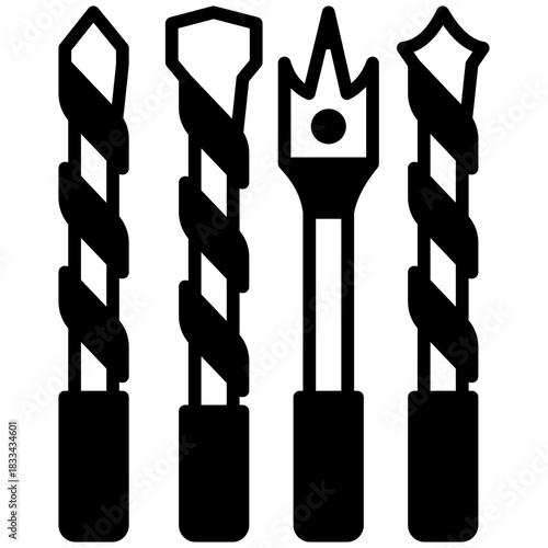 Bit Drill Glyph Icon, Mini Illustration Relate To Carpentry, Wood Industry. Use For Modern Concept, Ui, Ux Web And App Development.