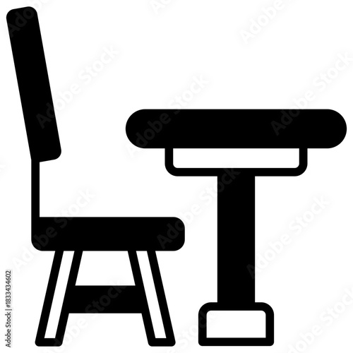 Bench Table Glyph Icon, Mini Illustration Relate To Carpentry, Wood Industry. Use For Modern Concept, Ui, Ux Web And App Development.