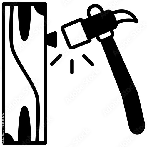Hammer Glyph Icon, Mini Illustration Relate To Carpentry, Wood Industry. Use For Modern Concept, Ui, Ux Web And App Development.