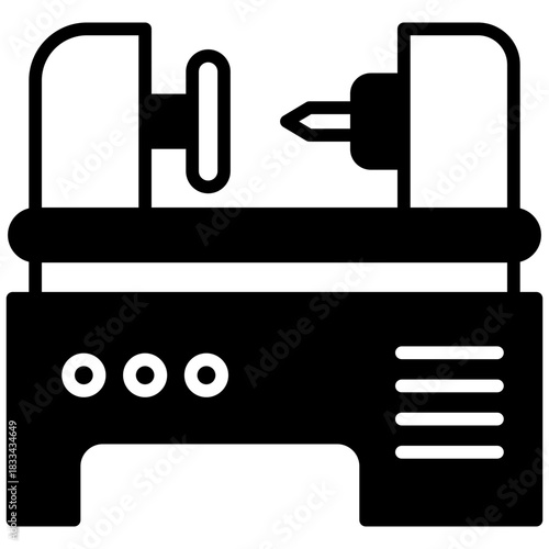 Lathe Machine Glyph Icon, Mini Illustration Relate To Carpentry, Wood Industry. Use For Modern Concept, Ui, Ux Web And App Development.