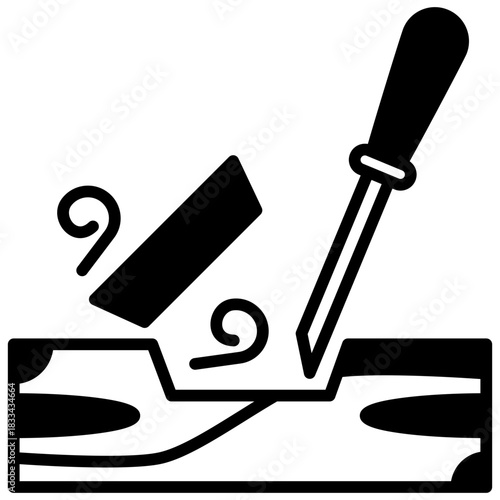 Notch Cut Glyph Icon, Mini Illustration Relate To Carpentry, Wood Industry. Use For Modern Concept, Ui, Ux Web And App Development.