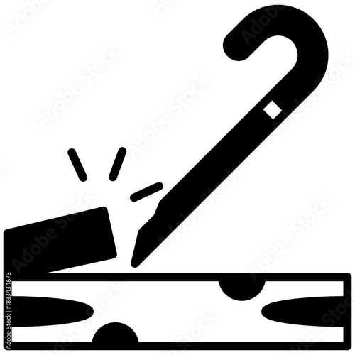 Pry Bar Glyph Icon, Mini Illustration Relate To Carpentry, Wood Industry. Use For Modern Concept, Ui, Ux Web And App Development.