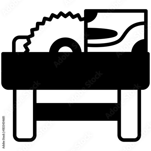 Circular Saw Glyph Icon, Mini Illustration Relate To Carpentry, Wood Industry. Use For Modern Concept, Ui, Ux Web And App Development.