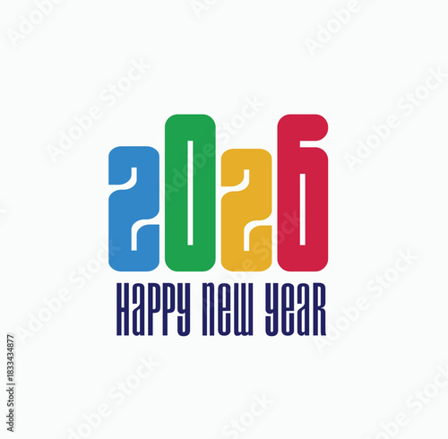 Happy New Year 2026 Greeting banner logo design illustration, Creative and Colorful new year vector Abstract design typography logo 2026 for vector celebration and season decoration, backgrounds