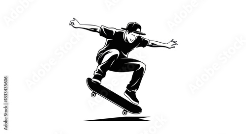 Dynamic Skateboarder Performing an Aerial Trick with Style.