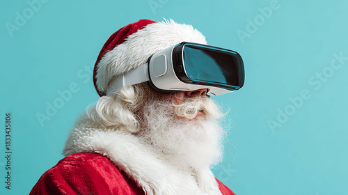 Advertising photo of Santa Claus wearing virtual reality headset