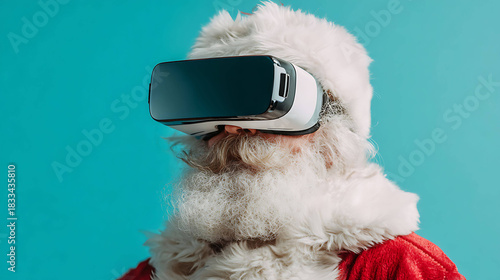 Advertising photo of Santa Claus wearing virtual reality headset