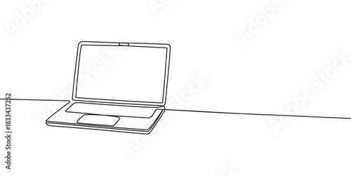 Laptop minimalist single continuous one line art style on white background for office work, education, learning, programming, online shoping
