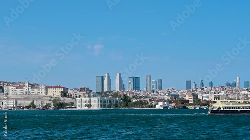 Istanbul, Turkey, August 1, 2025. View over the Golden Horn toward the modern part of the city characterized by skyscrapers. The Kasimpasa Officers' Club, overlooking the water, is visible on the left
