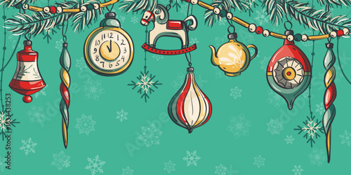 Vintage Christmas Ornaments Hanging Garland