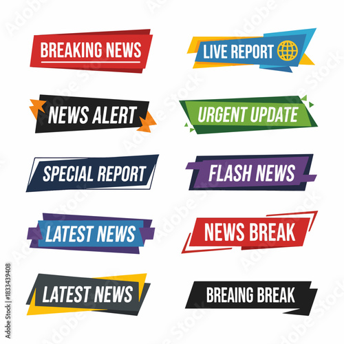 Set of breaking news lower third bar banner design. Tv header bars for news, sports, and live broadcast information. professional video title templates for broadcast and media vector set collection