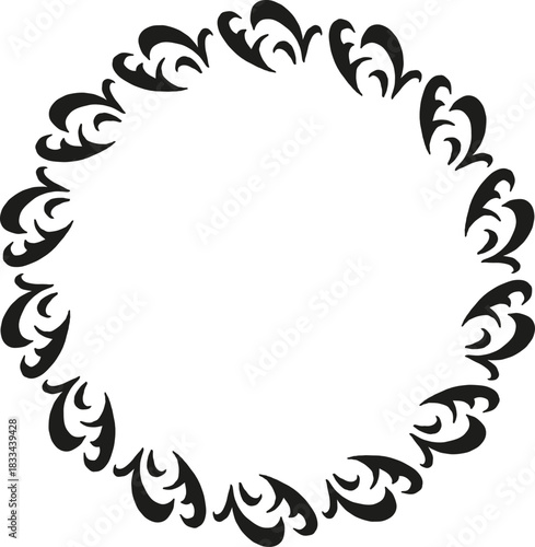 Round frame with elegant black decorative elements on white background.eps