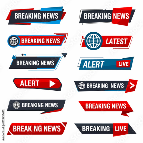 Breaking News headline template set, Breaking News text on a tag and badge.