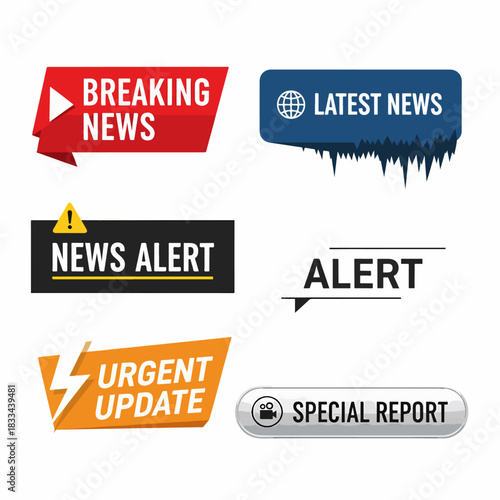 Headline information media screen frames. Breaking news tv bars for broadcasting. Sport program or live show banners for television. Templates for expert name and surname vector set