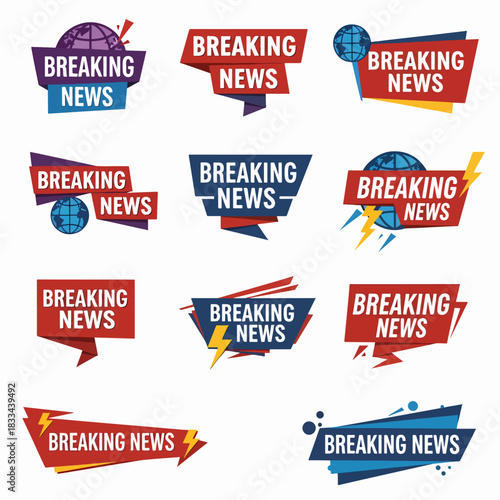 Breaking news bars. Text frames bar, banners or name strip for tv sports title. Modern broadcast header, video stream or show recent element