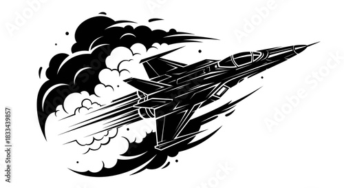 Jet fighter soaring through the sky with speed and power illustration.